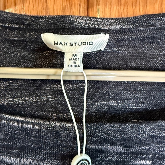 Max Studio fits a Large OS Medium Tie-Front Top Black Grey 3/4 Sleeve NWT - Picture 7 of 8